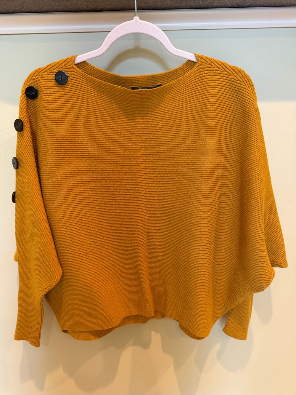 Faith & Zoe Mustard Off-Shoulder Button-Accent Sweater